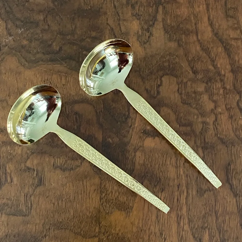 Golden Trocadero Ladles set of 2 Elegant Gold Stainless Vintage Serving Spoons